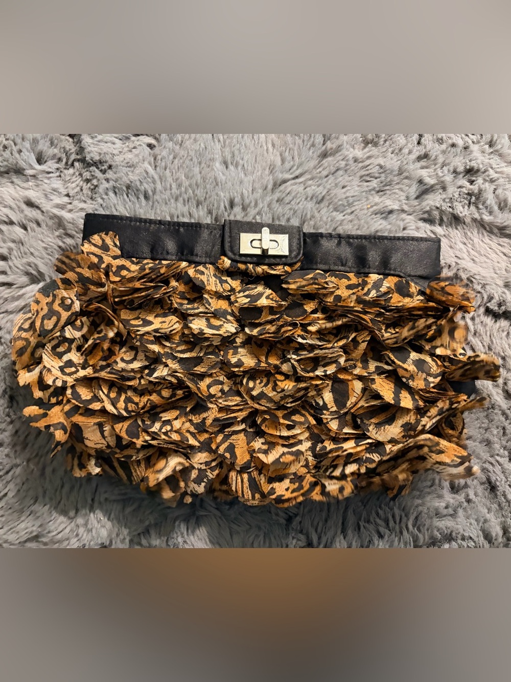ASOS Black and Leopard Satin Evening Clutch with Silver Hardware